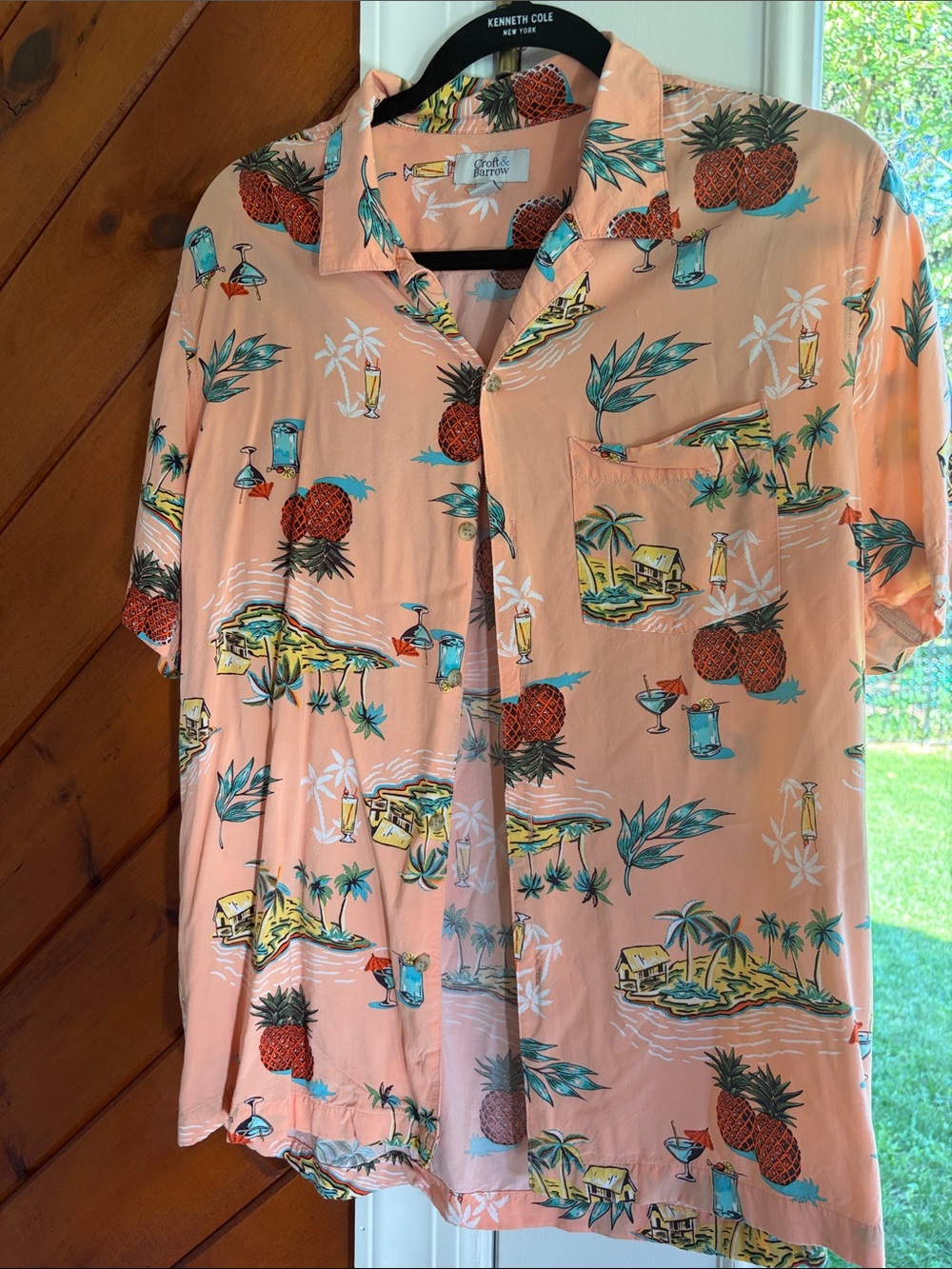 croft & barrow Peach Tropical Print Camp Collar Shirt